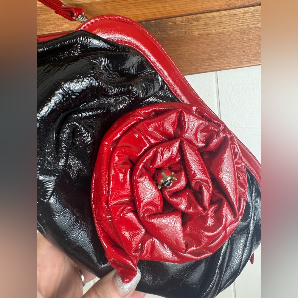 Original by Sharif Genuine leather rose and lady bug red and black clutch bag - Picture 5 of 16
